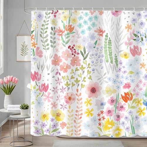 APROPHIC Floral Shower Curtain Pastel Watercolor...