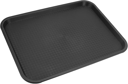 Miniatura 4 de QWORK Bandeja de plástico para comida rápida, paquete de 6 bandejas rectangulares de 12 x 16 pulgadas, bandeja antideslizante ligera, color negro