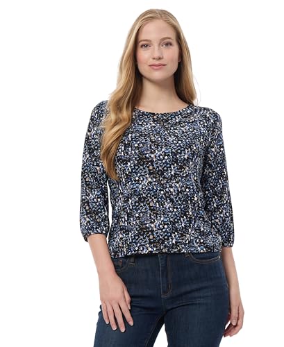 Jones New York Printed Moss Crepe Crewneck with 3Q Puff, Blue Horizon Multi - Main Image