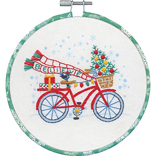 Image of Dimensions Holiday Bicycle Embroidery Kit, 6 inch D, Multicolor 5