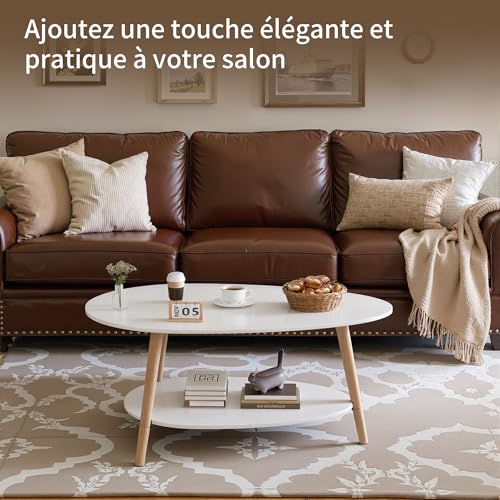 Table basse ovale blanche 2 niveaux 90 cm BonVache