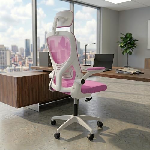 NORMAN JR Pink White | High Back Imported Mesh Fabric Boss Office Chair | Y Design Ergonomic Back Support | 2D Aero Design Adjustable Armrests | Synchro Tilt Lock Mechanism Support