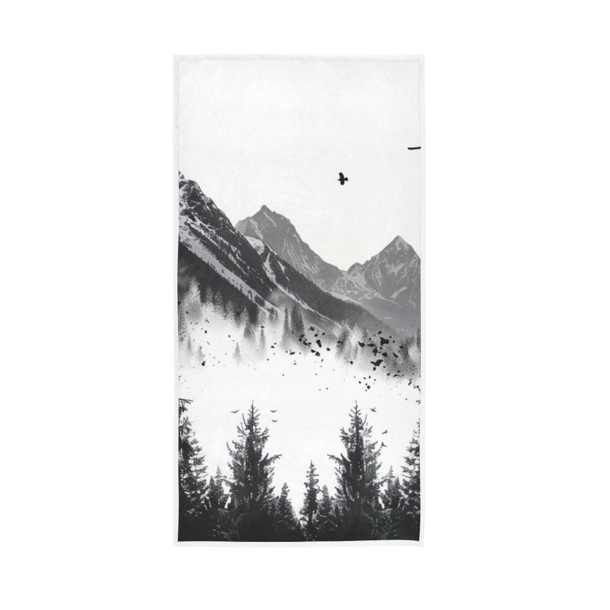 LSRCPD Mountain Silhouette Birds Hand Towel, Multipurpose Lightweight Towels for Hand, Face, Hair, Bath 15 x 30 Inches