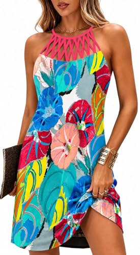 Image of BIRW Summer Dresses for Women 2026 Casual Floral Halter Neck A-line Beach Vacation Sundresses