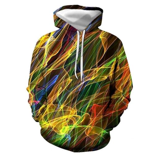 SANBEC Felpa con Cappuccio da Uomo con Stampa 3D di Grandi Dimensioni, Stampa 3D, Linea Colorata, Grafica di Fumo, Coppia di Moda, Felpa Versatile