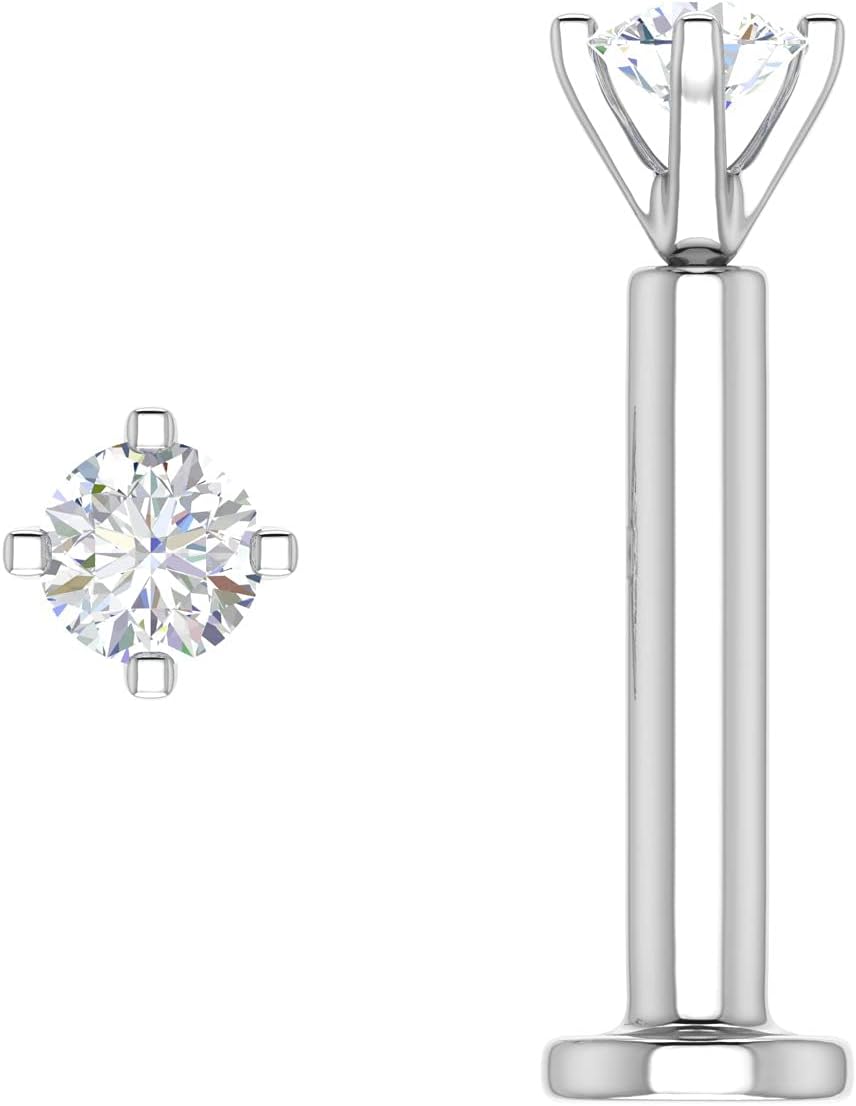 0.03 to 0.14 Carat 4-Prong Natural Diamond Solitaire Nose Stud Screw Back Nose Ring in 18K Gold (SI1-SI2 Clarity) - IGI Certified