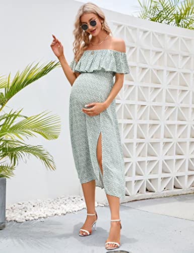 Image of Maternity Dress Women's Off Shoulder Split A Line Casual Maxi Dress Photography Dress for Babyshower