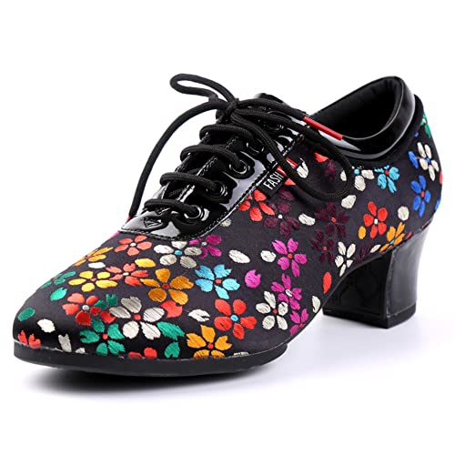 Women Latin Ballroom Dance Shoes Lace up Modern Performence Latin Salsa Practice Dance Shoes,Model 6012