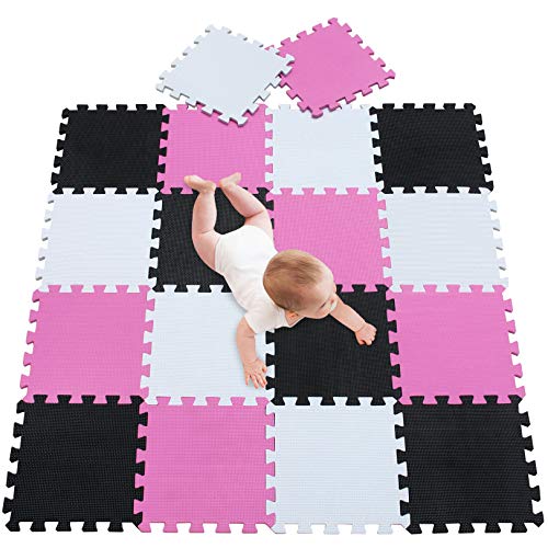 Image of meiqicool Foam Play Mat Thick Soft EVA Interlocking Foam Floor Mats Children Yoga Exercise Multi Jigsaw Puzzle Blocking Board Kids Playmats Play White-Pink-Black 18 Piece ACD