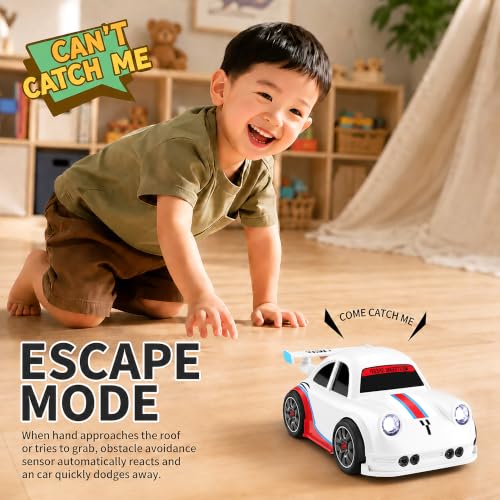 Image of VGRASSP 2.4GHz Rechargeable Mini RC Drift Stunt Car Toy for Kids with LED Headlights and Sound Effects - Interactive Remote Control Racing Car with Follow Me and Escape Mode - White