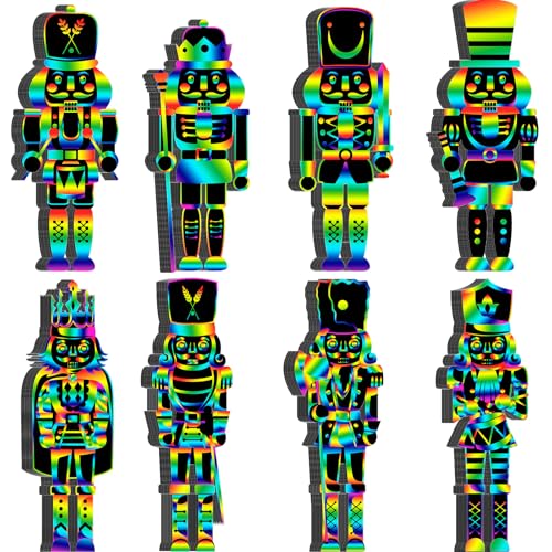 Hollowfly 80 Pcs Christmas Nutcracker Scratch Cards for Kids Nutcracker Ornament Nutcracker Soldier Scratch Paper Christmas Crafts Paper for Winter Xmas Home Classroom DIY Activities