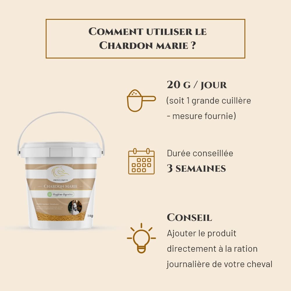 Chardon Marie - Complément nutritionnel Cheval - Seau 1 kg - Détoxification Foie Cheval - Élimination des toxines - Marque Française