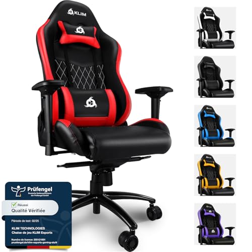 KLIM Esports Chaise Gaming - Nouveauté - Simili Cuir et Matériaux Premium Haute Qualité...