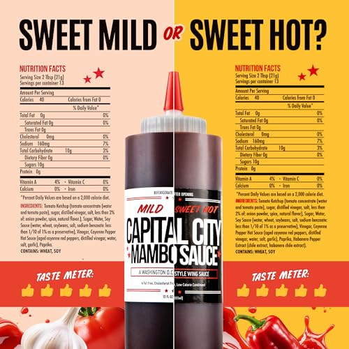 Capital City Mambo Sauce Sweet Hot & Mild Variety Pack, Washington DC Wing Sauces, Perfect Condiment for Wings Chicken Pork Beef Seafood Burgers Rice or Noodles, 32oz & 12oz (2 Pack) - Image 2