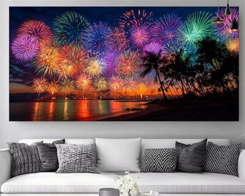 Peinture Diamant Feux D'Artifice XXL 50x100cm : Broderie Toile Grande Taille