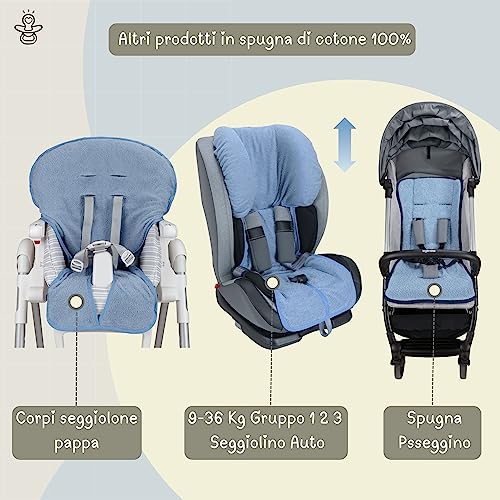 Babysanity® Universelle weiche Autositzbezüge 0/18 Doppelter Frottee-Baumwoll-Sitzbezug 100% waschbare Baumwolle Made in Italy Grau