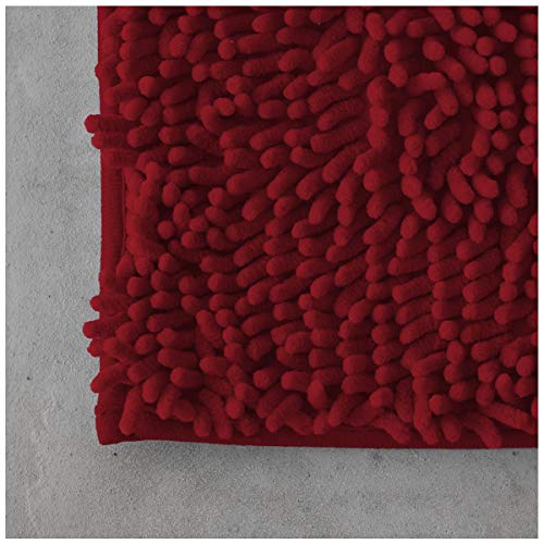 GAVENO CAVAILIA Luxury 2 Piece Loop Bath Mat Anti Slip Pedestal Set, Extra Absorbent 100% Microfiber Chenille Bathroom Toilet Rug, Regular (50x80, 50x40 cm), Deep Red, Microfibre