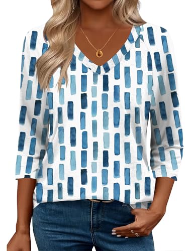 Image of Zeagoo 3 /4 Length Sleeve Womens Tops Casual V Neck Shirts Soft Basic Tees Business Work Blouses