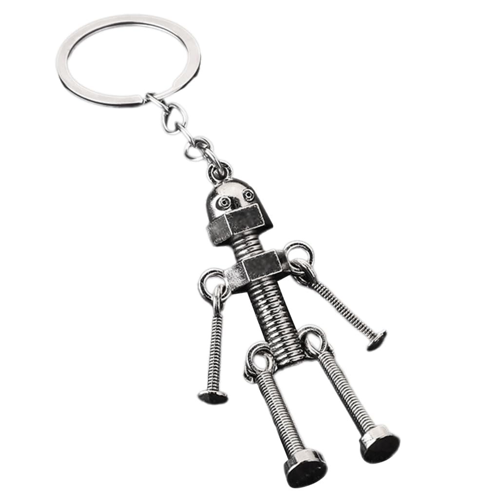 KINSPON Vintage Mechanical Screw Robot Keychain Creative Movable Joint Robot Car Key Holder for Men Backpack Bags Wallet Pendant