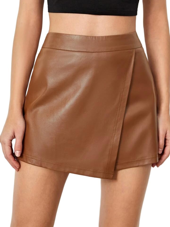 MrugneniFaux Leather Front Panel Short Skirt