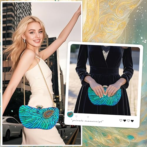 Image of Peacock Evening Handbag Beaded Sequin Clutch Purses for Women Party
