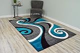 PlanetRugs Premium 3D Effect Hand Carved Thick Modern Contemporary Abstract Area Rug Design 327 Turq