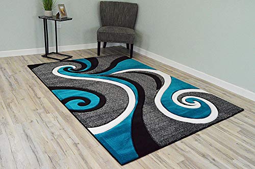Planetrugs Premium 3D Effect Hand Carved Thick Modern Contemporary Abstract Area Rug Design 327 Turquoise Blue 5'3''X7'6'' #TOP15