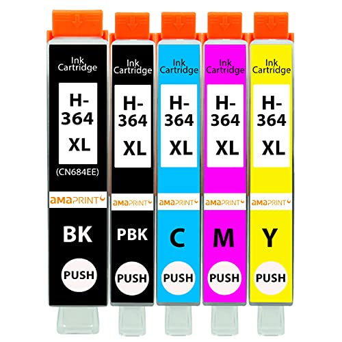 Amaprint 5 XL Cartuchos Compatible con HP 364 XL con PBK Photo Negro para DeskJet 5445 5460 OfficeJet 7515 PhotoSmart 7510 7520 B8550 C5324 C5370 C5380 B410a B410c C309a y Otros