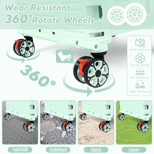 SELORSS BY10WX, Faltbarer Einkaufswagen auf 4 Rädern, 55 l/80 kg, Upgrade-Mobilitätsrollwagen im Flat-Pull-Stil mit verlängertem Deckel, Teleskopgriff, Einkaufswagen für Camping/Lehrer, Grün – Bild 6