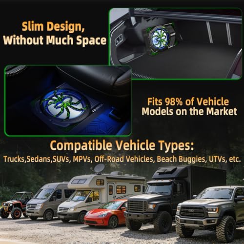 Image of Upgraded 1600W Car Subwoofer, 10 inch Ultra-Thin Under-Seat Sub with Built-in Amplifier, (LPF /Gain /Bass Boost) LED Ambient Lights, Independent Bass Knob, Distortion-Free Deep Bass(Green)