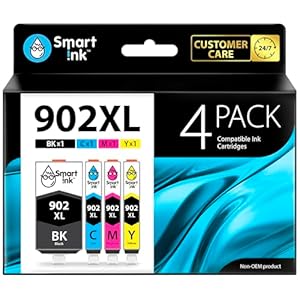 Smart Ink Compatible Ink Cartridge Replacement for HP 902 XL 902XL (4 Combo Pack) to use with Officejet Pro 6978 6968 6974 6975 6960 Officejet 6951 6954 6956 6958 Printers