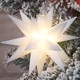 bonsport 3D Weihnachtsstern für Außen und Innen - LED Stern beleuchtet 12cm - Leuchtstern Outdoor Weihnachtsdeko, weiß