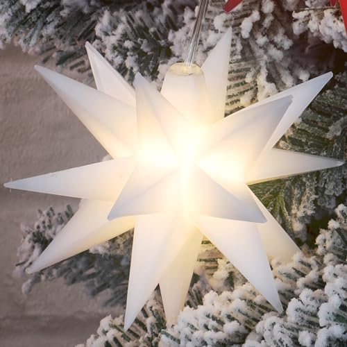 bonsport 3D Weihnachtsstern für Außen und Innen - LED Stern beleuchtet 12cm - Leuchtstern Outdoor Weihnachtsdeko, weiß