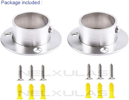 Miniatura 7 de NELXULAS Soporte de barra de armario de acero inoxidable resistente, extremo de barra de cortina de ducha, soporte de barra de brida, poste de