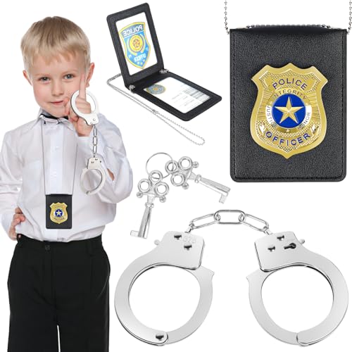 Police Toys Kids Policeman Pretend Play Toys with Police Badge and Metal Handcuff for Kids Boys and Girls Detective Cop Spy FBI Agent Cosplay Accessories Party Birthday Halloween Christmas Gifts