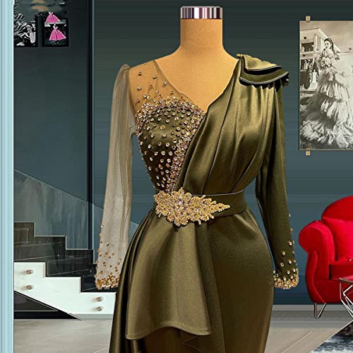 Keting Green Crystals Satin Mermaid V Neck Prom Shower Party Evening Dress Celebrity Pageant Gown for Wedding3