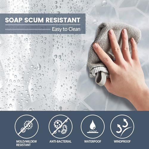 Aeici Plastic Shower Curtain 200 cm X 200 cm Waterproof Shower Curtain for Bathroom Bath, Eva Water Cube, W 78.7" x L 78.7" (1 Panels) - Image 3