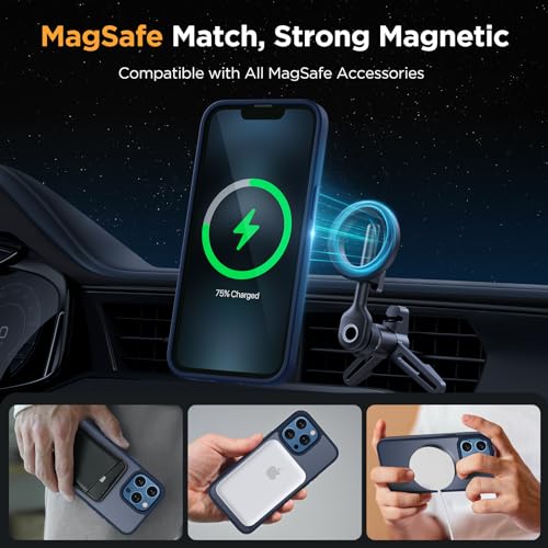 Image of Miracase Magnetic for iPhone 12 /12 Pro Case (Compatible with MagSafe) Military-Grade Protection, Anti-Fingerprint Translucent Matte Phone Cover for iPhone 12 /12 Pro Case 6.1 inch, Dark Blue