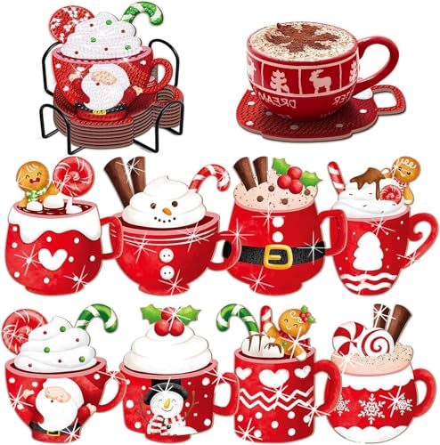 8 Stück Diamond Painting Untersetzer Weihnachten DIY Set für Kinder...
