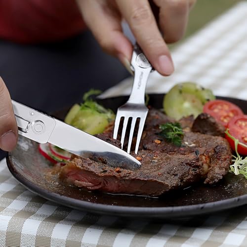 Image of Roxon C3 Camping Utensil Folding Cutlery 2 in 1 Detachable EDC Tool with Fork & Knife for Outdoor, Camping, Hiking, Easy to Carry Tableware