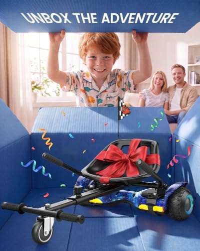Image of Gyroor G13 Hoverboard with Seat Attachment 6.5 inch All-Terrain Go Kart | LED Lights, Bluetooth Speaker, UL2272 Certified, Adjustable Frame, 7.75 MPH Max Speed, Hoverboard for Kids and Adults