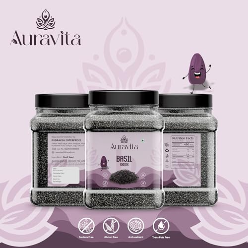 Image of Auravita Premium Raw Sabja Basil Seeds 500 Gram | Nutrient-Rich, Pure Basil Seeds For Healthy Drinks, Smoothies, And Recipes