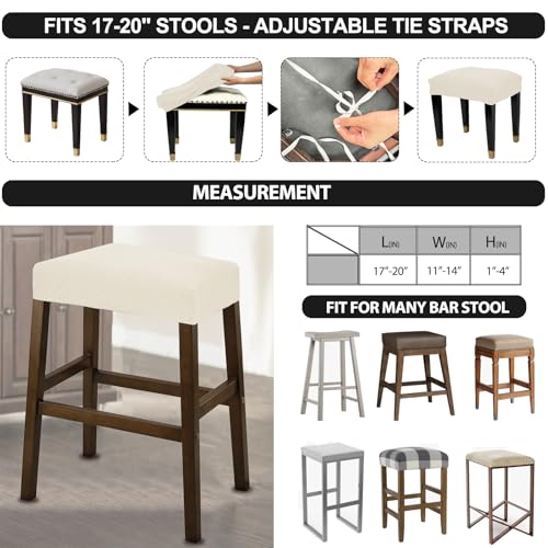 Image of NeColorLife Rectangle Bar Stool Covers Waterproof,Ivory,2 Pack | Stretch Saddle Seat Covers for Counter Height, Kitchen Island, and Vanity Bar Stools, Protecting Seats from Daily Wear