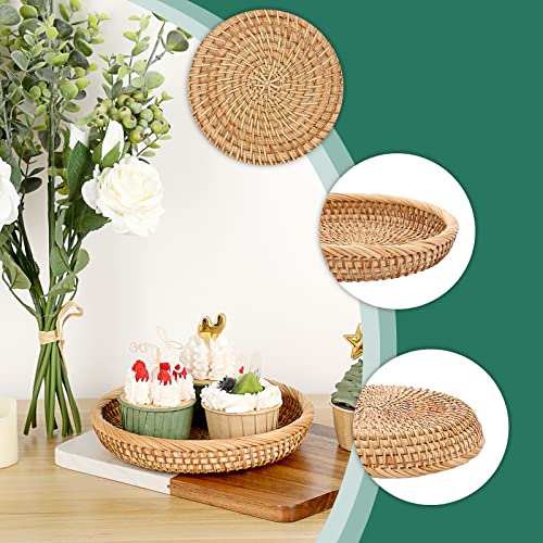IGNPION Round Rattan Woven Serving Tray 19cm Coffee Table Decorative Display Tray Living Room Desktop Organiser Trays for Perfum Candle - Image 3