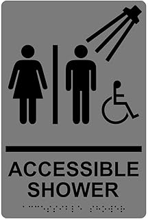 ComplianceSigns.com Accessible Shower Sign, ADA-Compliant Braille and Raised Letters, 9x6 in. Gray Acrylic Plastic with Adhesive Mounting Strips