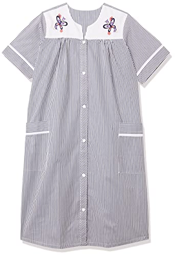 Image of AmeriMark Women Calf-Length Snap Front Knit Duster House Coat Robe - Loose-Fitting Plush Bathrobe - Short Sleeve Bath Robe