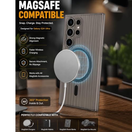 Image of keeshar MagPro Stripe case for S25 Ultra Black Frosted Transparent PC Hard Back Cover Camera & Body Protection|Anti Shock,Scratch Resistant Wireless Charging Compatible