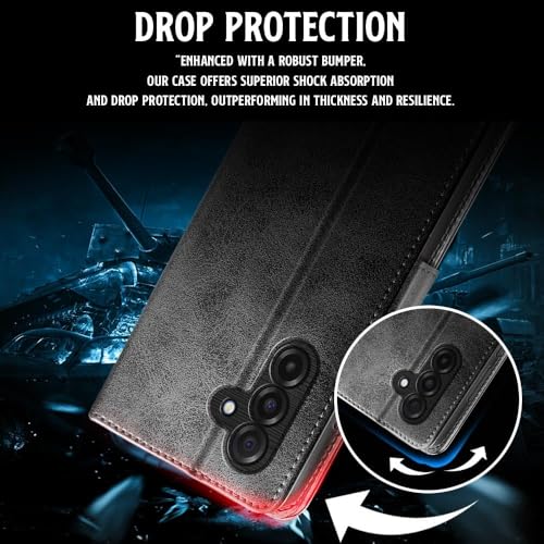 Image of WOW IMAGINE Shock Proof Flip Cover Back Case for Samsung Galaxy M17 5G | A17 5G | F17 5G (Magnetic Button Flip Case | Wallet Pockets & Stand | Leather Finish | Haze Black)