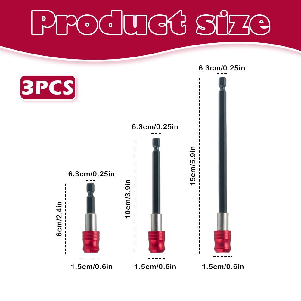 3 Pcs Drill Extension Bit Holder Set, 2.4", 4", 6" Long Drill Bit Extenders - Image 2