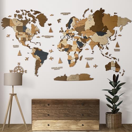 Hölzerne Weltkarte (Deutsch) - 3D Art Large Wall Decor - Karte Größe (M, L, XL) Jeder Anlass Geschenkidee - Wandkunst für Haus, Küche oder Büro (CAFFÈ, M (120x62 cm)) Hölzerne Weltkarte (Deutsch) - 3D Art Large Wall Decor - Karte Größe (M, L, XL) Jeder Anlass Geschenkidee - Wandkunst für Haus, Küche oder Büro (CAFFÈ, M (120x62 cm))